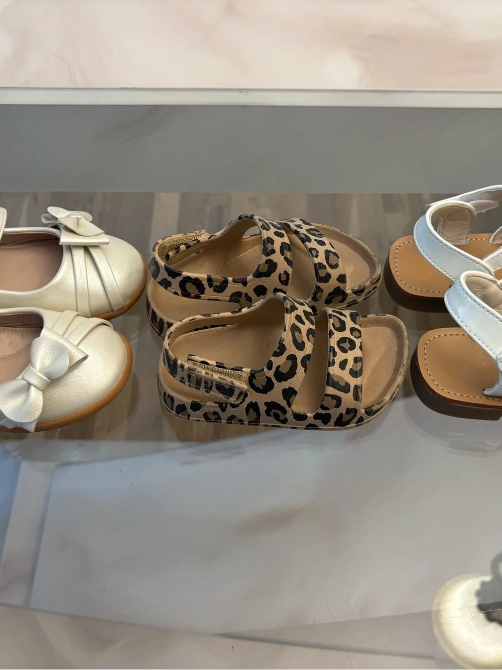 Baby Girl Shoes Lot 3 White Bow Flats Leopard Print Sandals Multicolor size 5